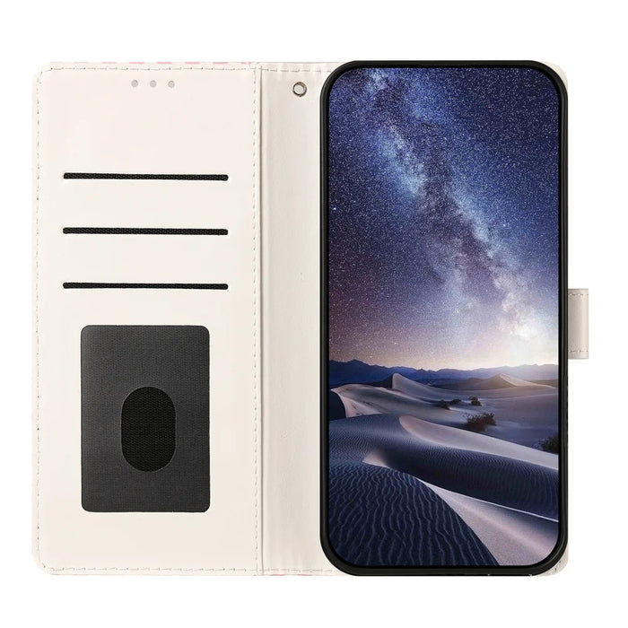 For iPhone 15 Pro Wallet Case Vintage Stripes Leather Stand Flip Phone Cover with Wrist Strap - Red - 7