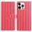 For iPhone 16 Pro Wallet Case Vintage Stripes Leather Stand Flip Phone Cover with Wrist Strap - Red - 1