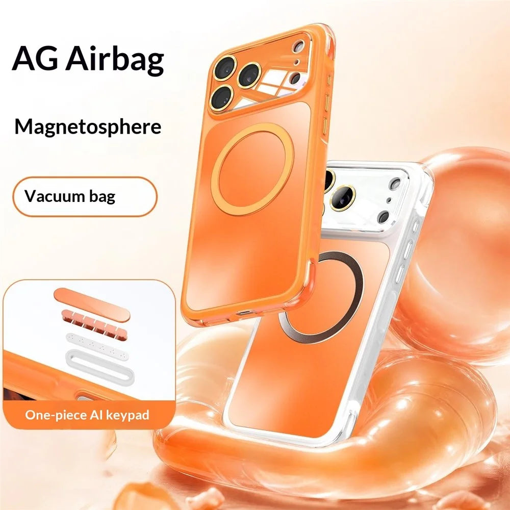 For iPhone 17 Pro Magnetic Case Airbag Anti-drop TPU + PC Phone Cover with Tempered Glass Screen Protector - Titanium Black - 4