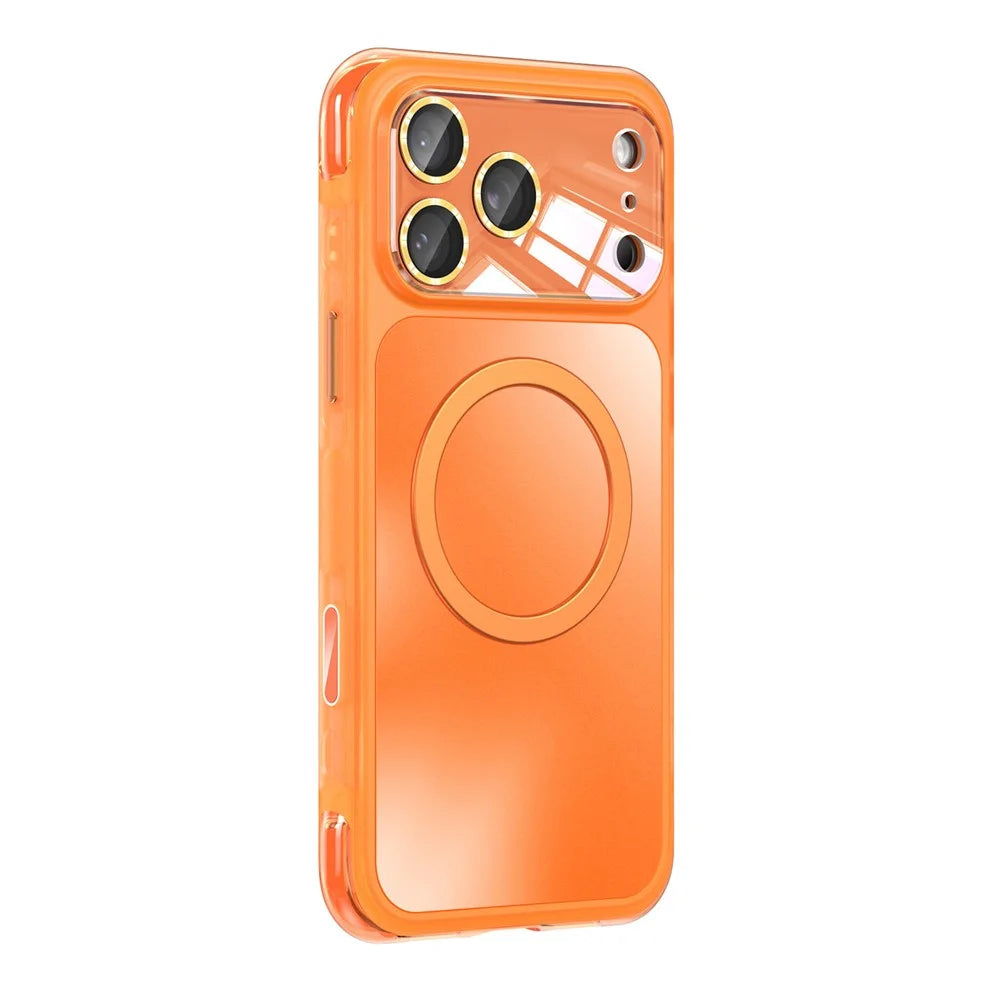For iPhone 17 Pro Max Magnetic Case Airbag Anti-drop TPU + PC Phone Cover with Tempered Glass Screen Protector - Orange - 2