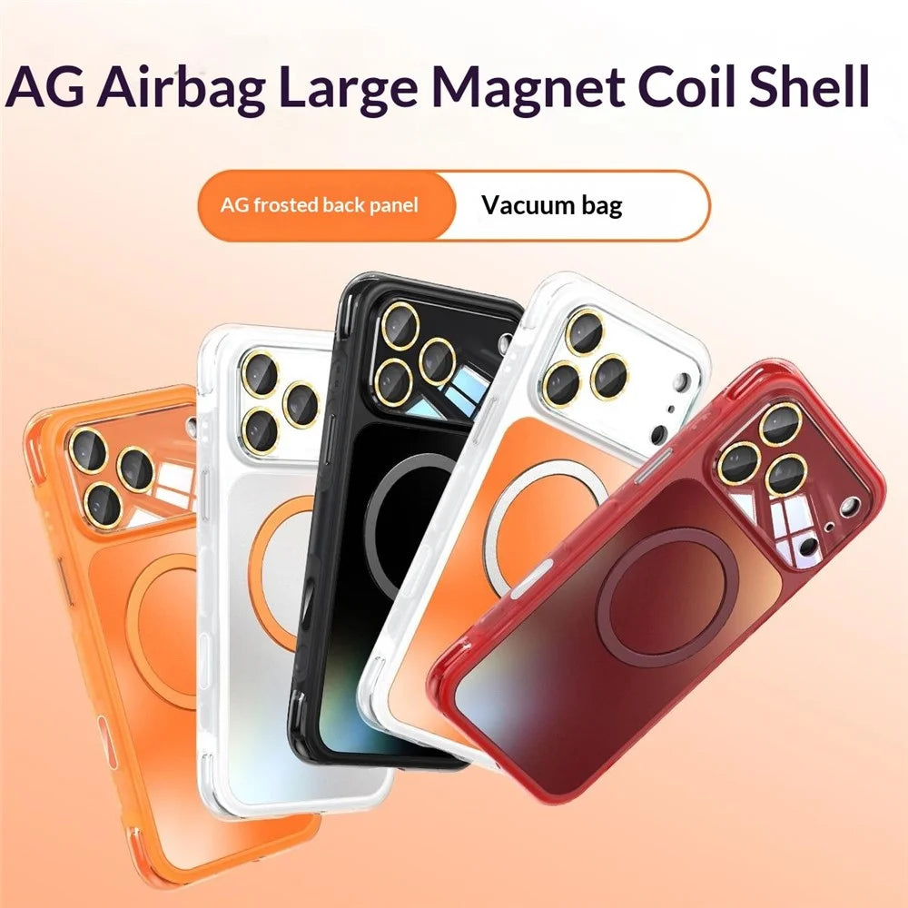For iPhone 17 Pro Max Magnetic Case Airbag Anti-drop TPU + PC Phone Cover with Tempered Glass Screen Protector - Orange - 3