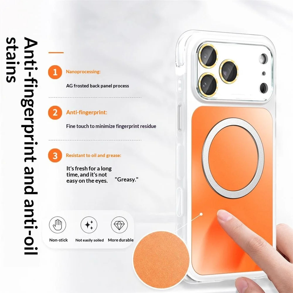 For iPhone 17 Pro Max Magnetic Case Airbag Anti-drop TPU + PC Phone Cover with Tempered Glass Screen Protector - Orange - 5