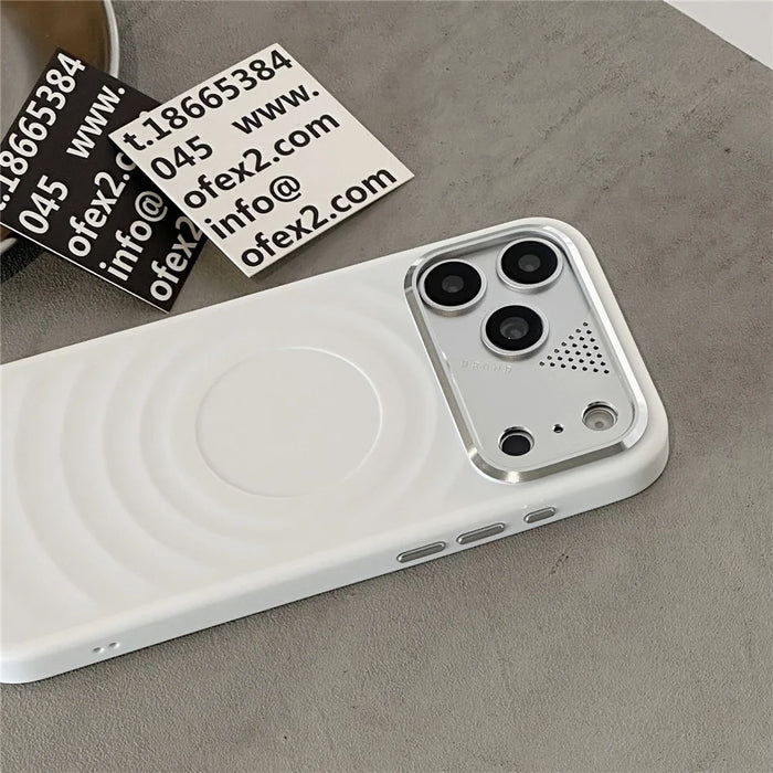 For iPhone 17 Pro Magnetic Case Ripple Texture Shockproof TPU Phone Cover with Tempered Glass Screen Protector - White - 2