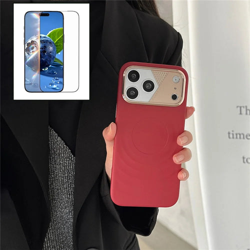 For iPhone 17 Pro Max Magnetic Case Ripple Texture Shockproof TPU Phone Cover with Tempered Glass Screen Protector - Red - 1
