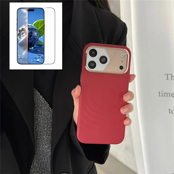 For iPhone 17 Pro Max Magnetic Case Ripple Texture Shockproof TPU Phone Cover with Tempered Glass Screen Protector - Red - 1
