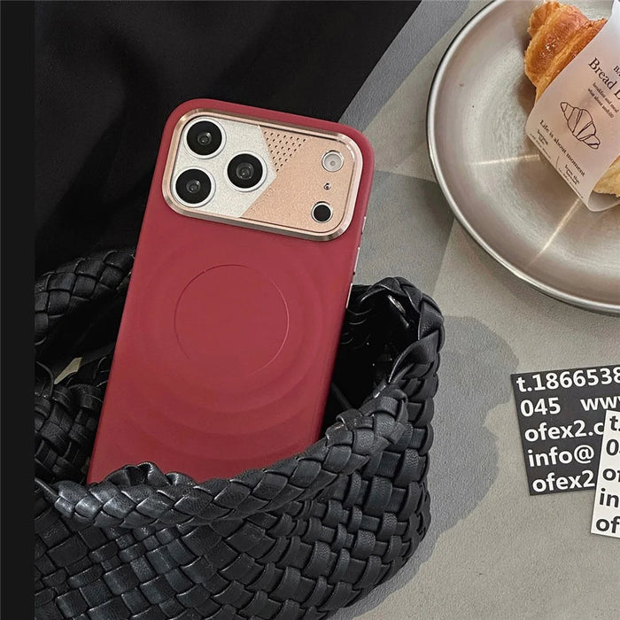 For iPhone 17 Pro Max Magnetic Case Ripple Texture Shockproof TPU Phone Cover with Tempered Glass Screen Protector - Red - 3