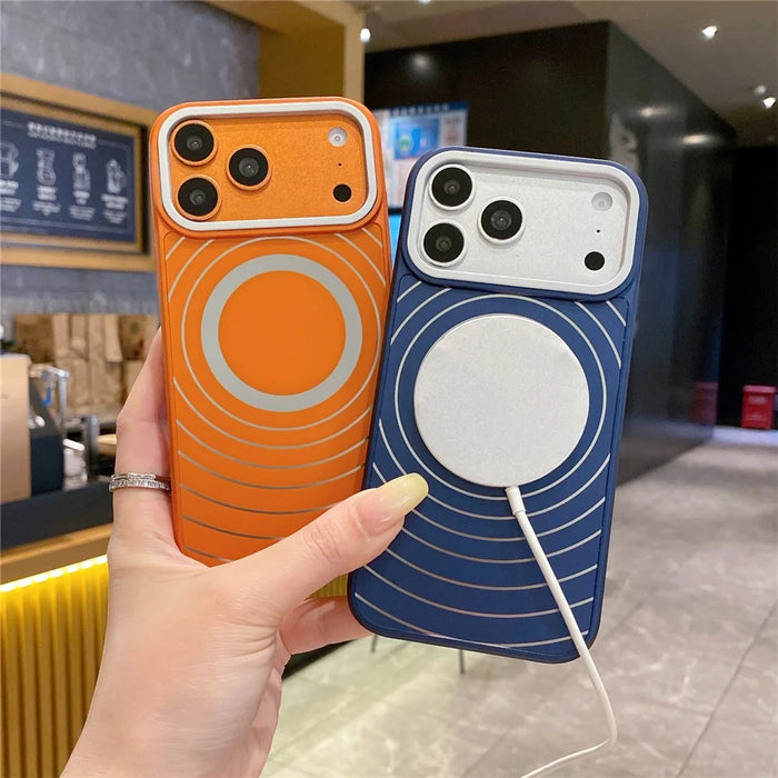 For iPhone 17 Pro Magnetic Case Frosted Wave Texture PC + TPU Phone Cover with Tempered Glass Screen Protector - Orange - 3