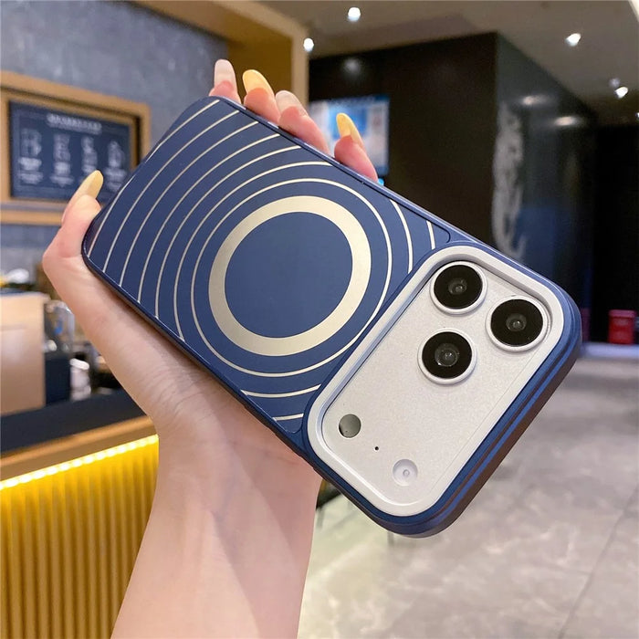 For iPhone 17 Pro Max Magnetic Case Frosted Wave Texture PC + TPU Phone Cover with Tempered Glass Screen Protector - Blue - 2