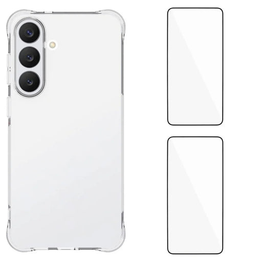 WANLONFENG for Samsung Galaxy S26 FE WL2 Series TPU Case 2.0mm Phone Cover with 2Pcs Tempered Glass Films - Transparent - 1