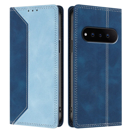 For Natural AI Phone Leather Case Skin Touch Color Splicing RFID Blocking Wallet Stand Phone Cover - Dark Blue / Blue - 1