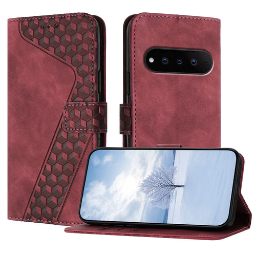 For Natural AI Phone Leather Case 7-Shaped Pattern Wallet Stand Shockproof Phone Cover - Brown - 1