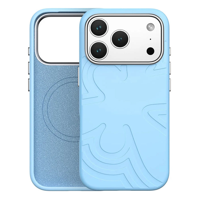 For iPhone 18 Pro / 17 Pro Magnetic Case Flower Pattern Liquid Silicone Slim Shockproof Phone Cover - Baby Blue - 1