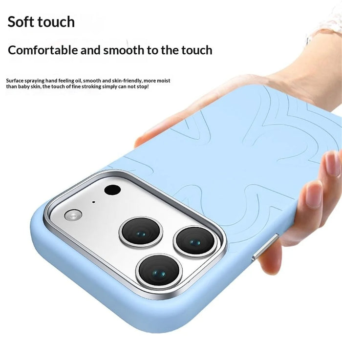 For iPhone 18 Pro / 17 Pro Magnetic Case Flower Pattern Liquid Silicone Slim Shockproof Phone Cover - Baby Blue - 2