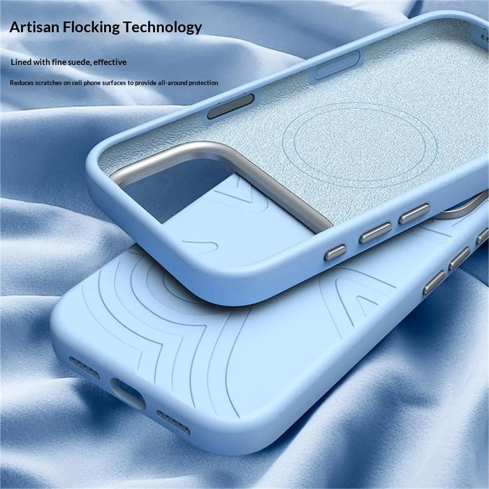 For iPhone 18 Pro / 17 Pro Magnetic Case Flower Pattern Liquid Silicone Slim Shockproof Phone Cover - Baby Blue - 3