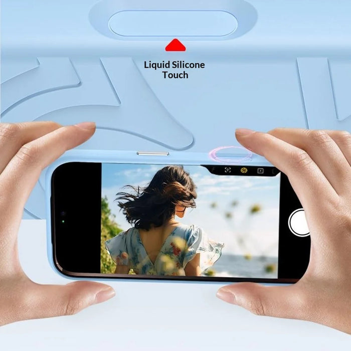 For iPhone 18 Pro / 17 Pro Magnetic Case Flower Pattern Liquid Silicone Slim Shockproof Phone Cover - Baby Blue - 4