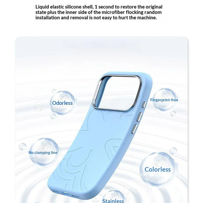 For iPhone 18 Pro / 17 Pro Magnetic Case Flower Pattern Liquid Silicone Slim Shockproof Phone Cover - Baby Blue - 5