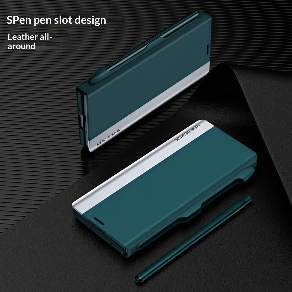 For Samsung Galaxy Z Fold8 Ultra Case Stand Leather Phone Cover with Pen Holder - Green - 6