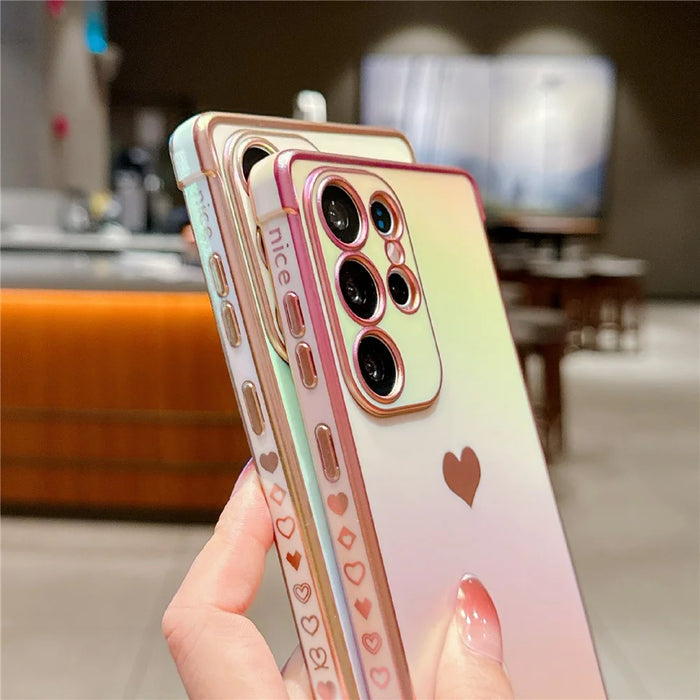 For Samsung Galaxy S25 Ultra Case Heart Pattern Iridescent Gradient TPU Phone Cover with Beaded Strap - Colorful White - 7