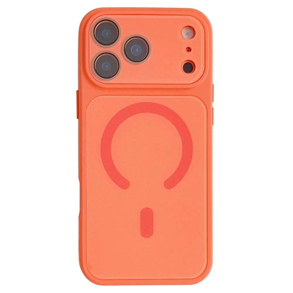 For iPhone 17 Pro Max Magnetic Case TPU Acrylic Tempered Glass Back Panel Protective Phone Cover - Orange - 1