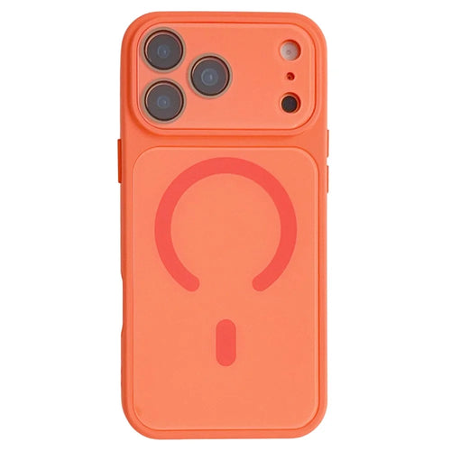 For iPhone 17 Pro Max Magnetic Case TPU Acrylic Tempered Glass Back Panel Protective Phone Cover - Orange - 1