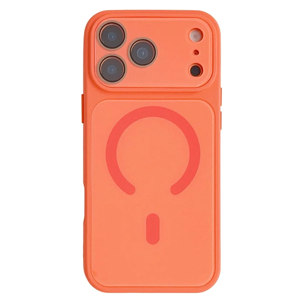For iPhone  18 Pro / 17  Pro Magnetic Case TPU Acrylic Tempered Glass Back Panel Protective Phone Cover - Orange - 1