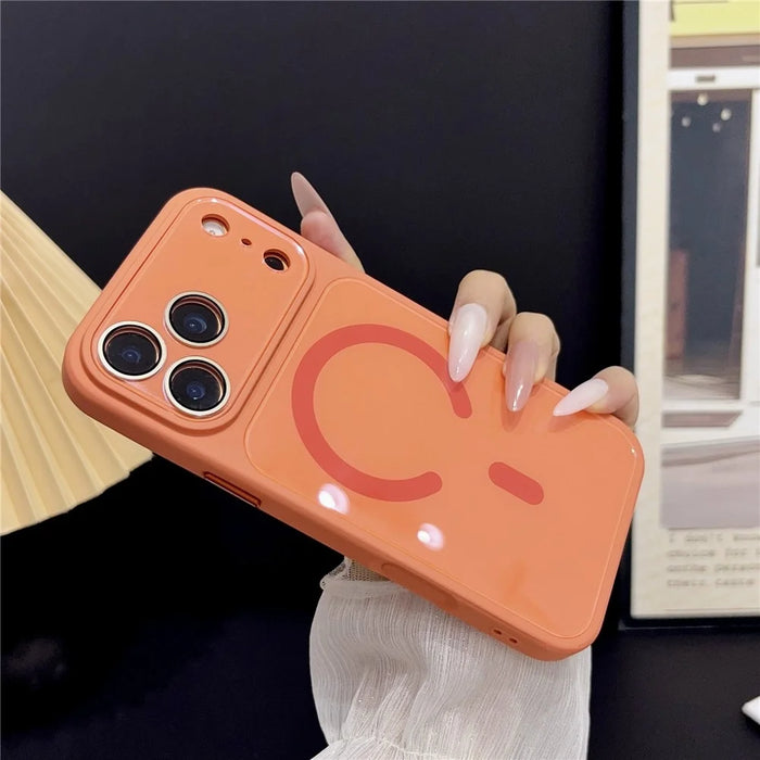 For iPhone  18 Pro / 17  Pro Magnetic Case TPU Acrylic Tempered Glass Back Panel Protective Phone Cover - Orange - 2