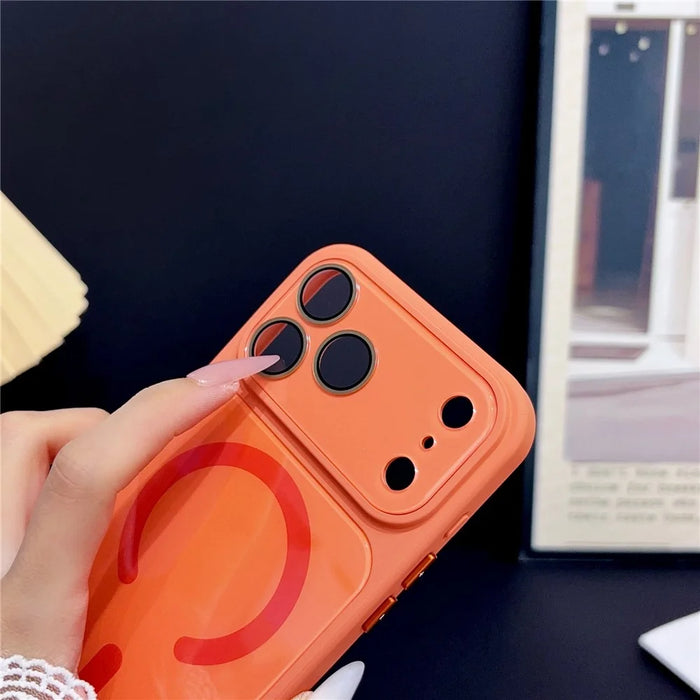For iPhone  18 Pro / 17  Pro Magnetic Case TPU Acrylic Tempered Glass Back Panel Protective Phone Cover - Orange - 4