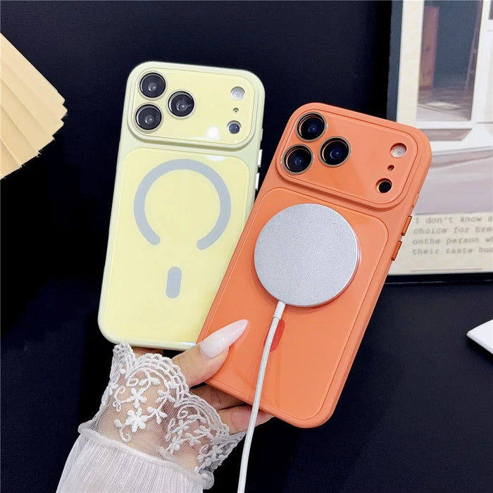 For iPhone  18 Pro / 17  Pro Magnetic Case TPU Acrylic Tempered Glass Back Panel Protective Phone Cover - Orange - 5