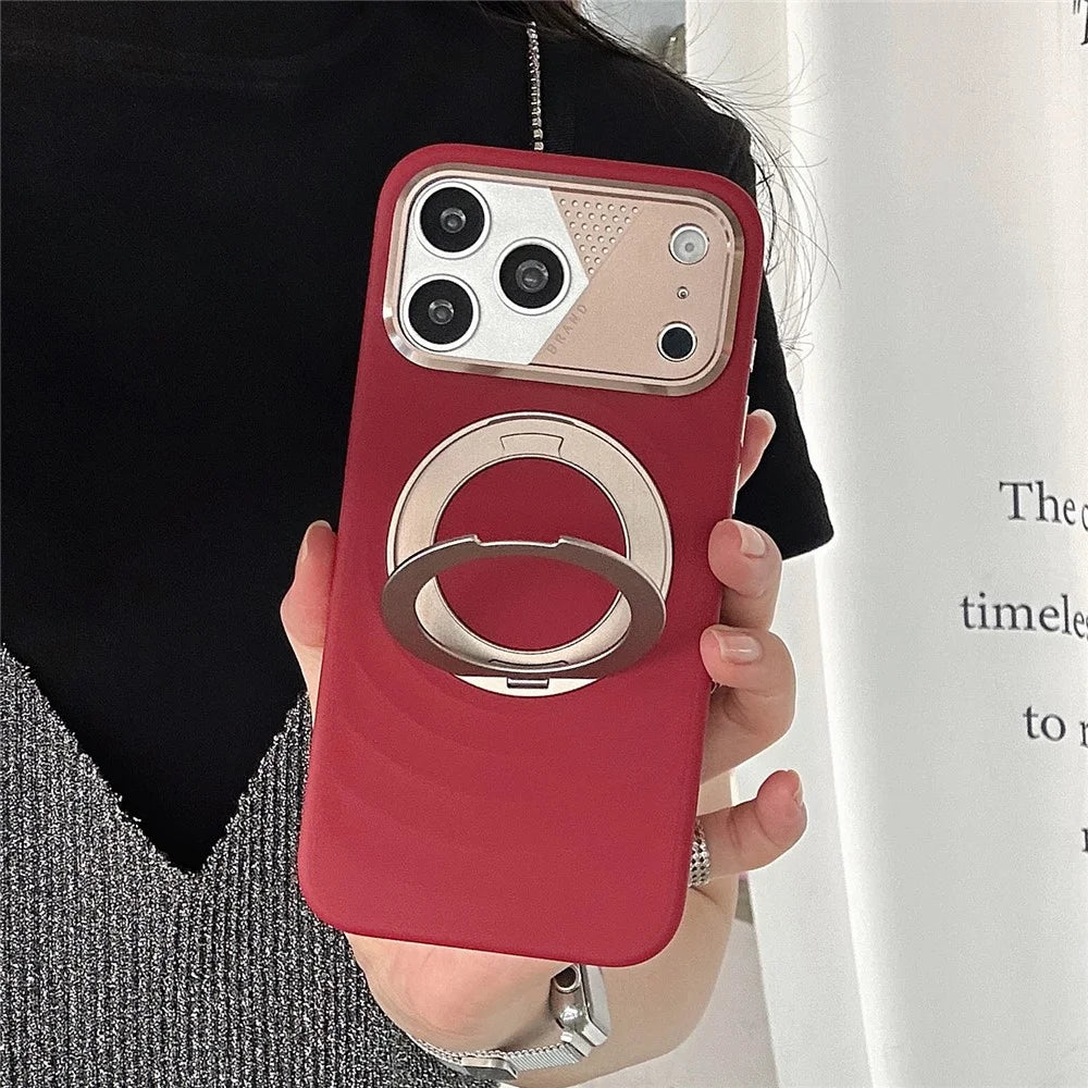 For iPhone 17 Pro Max Magnetic Case Kickstand Ripple Texture TPU Phone Cover with Tempered Glass Screen Protector - Red - 2