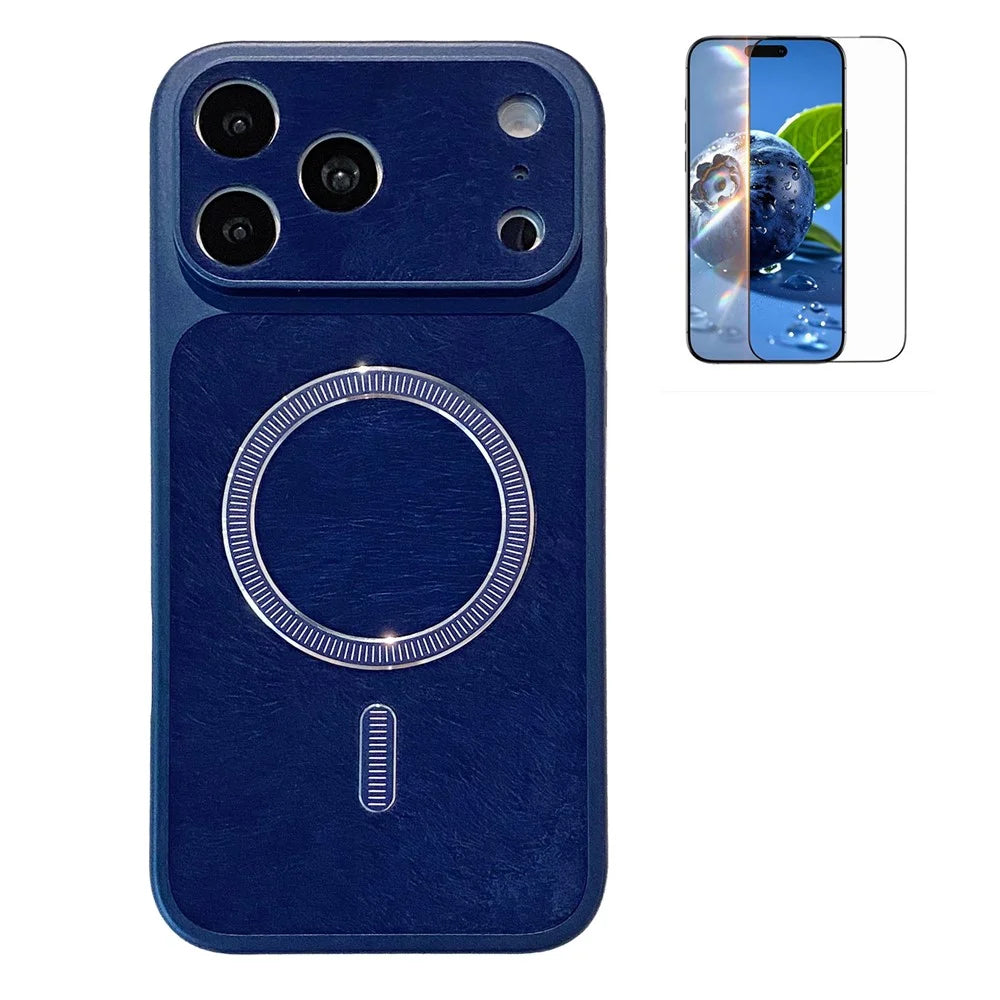 For iPhone 17 Pro Magnetic Case Matte PC + TPU Heat Dissipation Phone Cover with Tempered Glass Screen Protector - Blue - 1