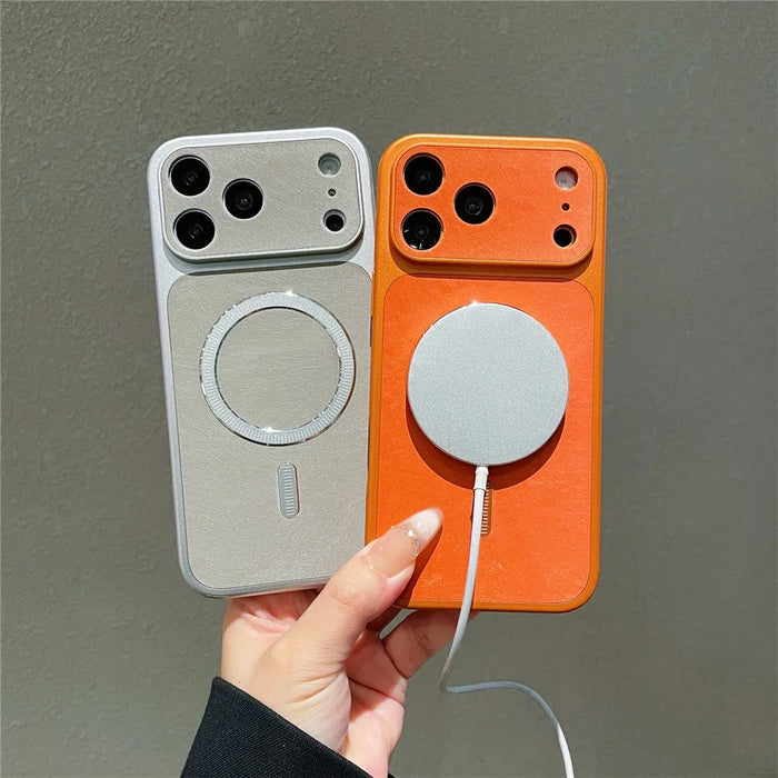 For iPhone 17 Pro Max Magnetic Case Matte PC + TPU Heat Dissipation Phone Cover with Tempered Glass Screen Protector - Orange - 5