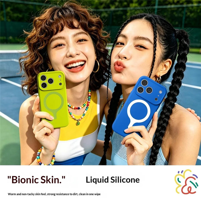 For iPhone 17 Pro Max Magnetic Case Liquid Silicone Anti Scratch Phone Cover with Tempered Glass Screen Protector - Mint Blue - 3