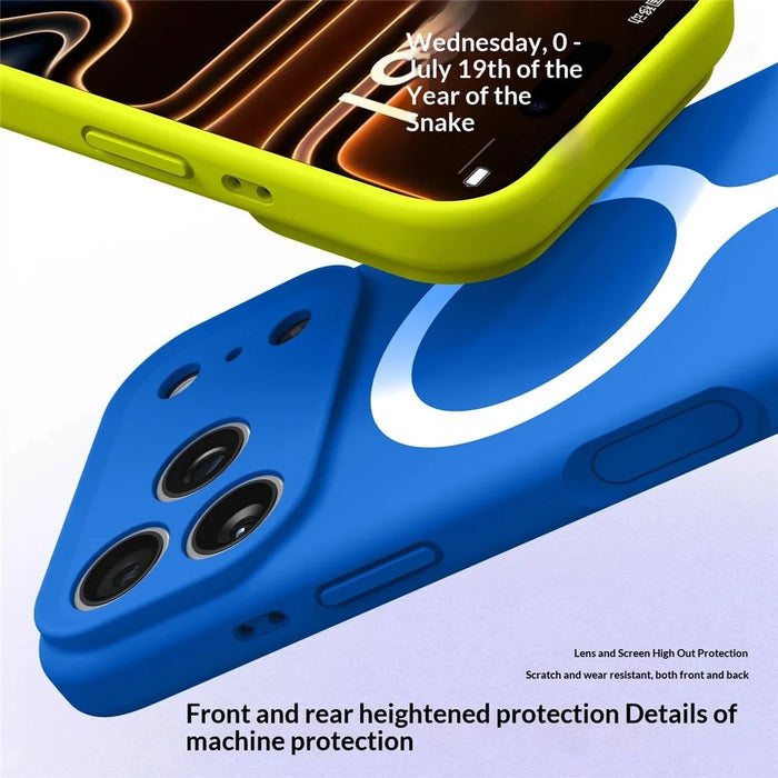 For iPhone 17 Pro Max Magnetic Case Liquid Silicone Anti Scratch Phone Cover with Tempered Glass Screen Protector - Mint Blue - 5
