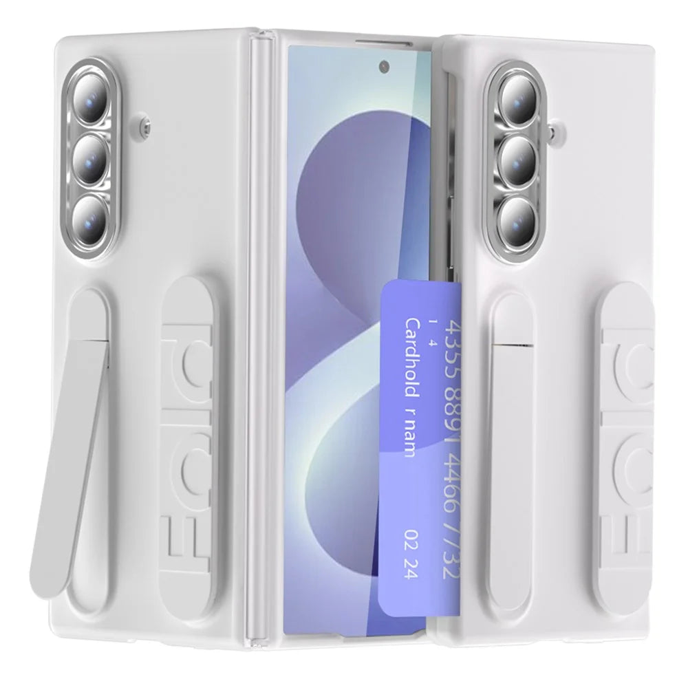 For Samsung Galaxy Z Fold8 Ultra Case Card Slot Kickstand Hinge Protection PC Shockproof Phone Cover - White - 1