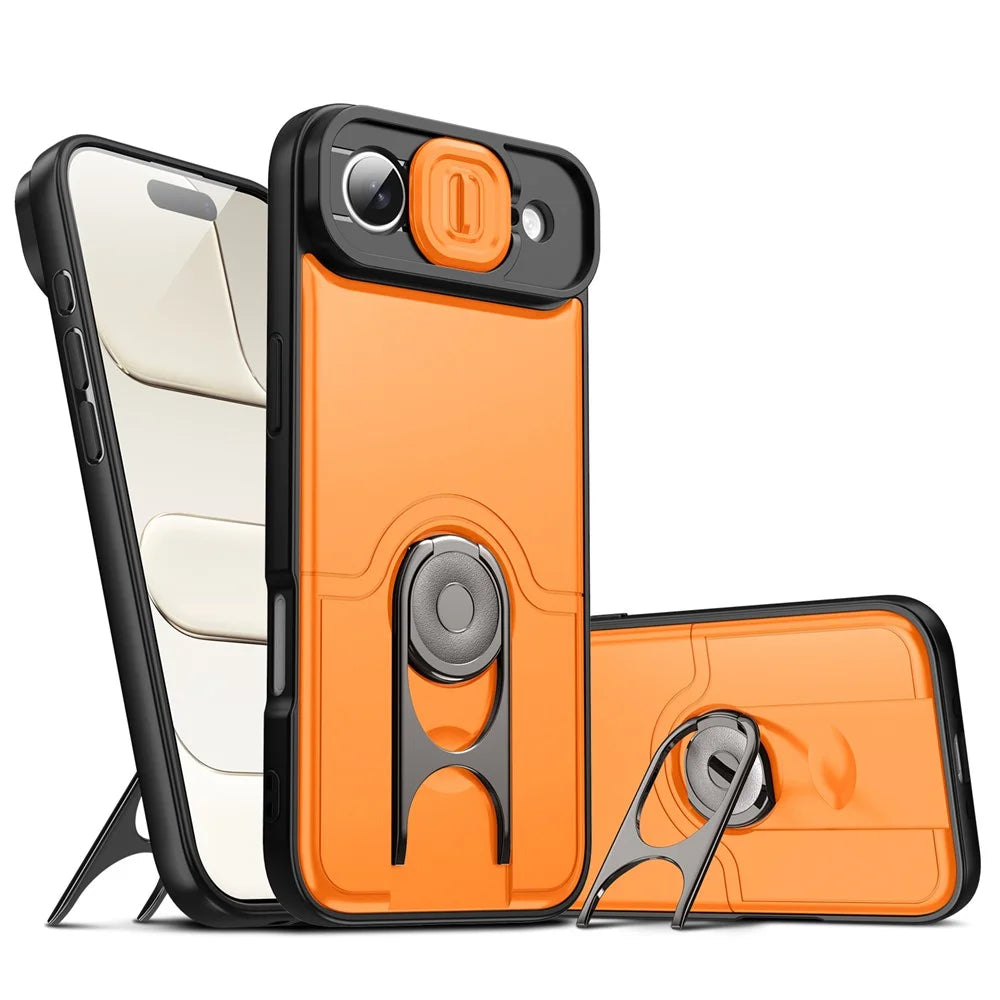 For iPhone Air Case with Slide Camera Cover Kickstand PC + TPU Protective Phone Shell - Orange - 1