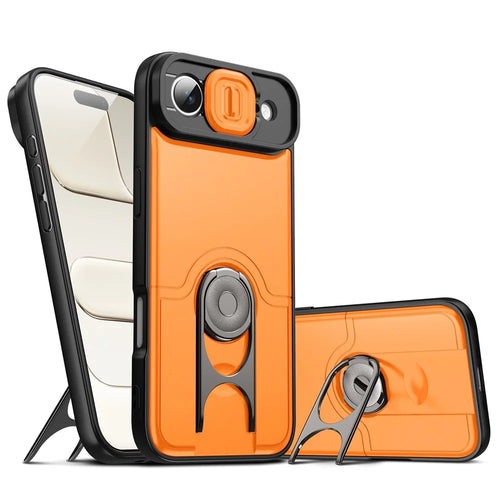 For iPhone Air Case with Slide Camera Cover Kickstand PC + TPU Protective Phone Shell - Orange - 1