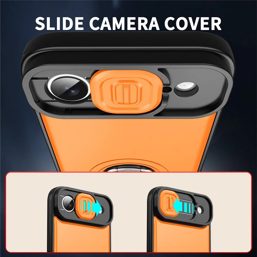 For iPhone Air Case with Slide Camera Cover Kickstand PC + TPU Protective Phone Shell - Orange - 7