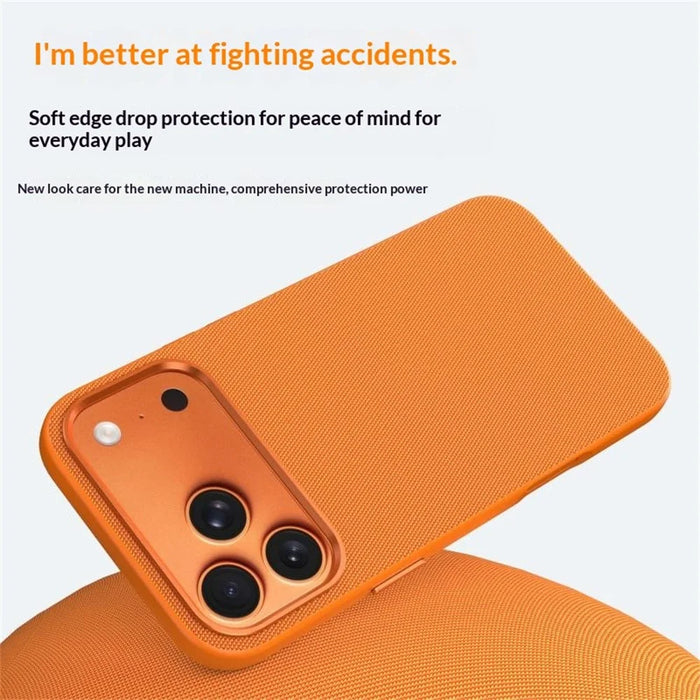 For iPhone 17 Pro Magnetic Case Woven Tech Fabric + TPU + PC Shockproof Protective Cover - Orange - 4