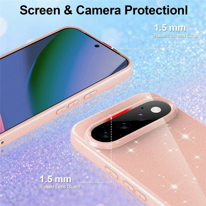 For Google Pixel 11 Pro Magnetic Case Glitter TPU Shockproof Phone Cover with Lanyard - Pink - 2