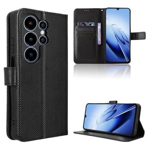 For Blackview Wave 10 Leather Wallet Case with Strap Diamond Texture Phone Cover - Black - 1