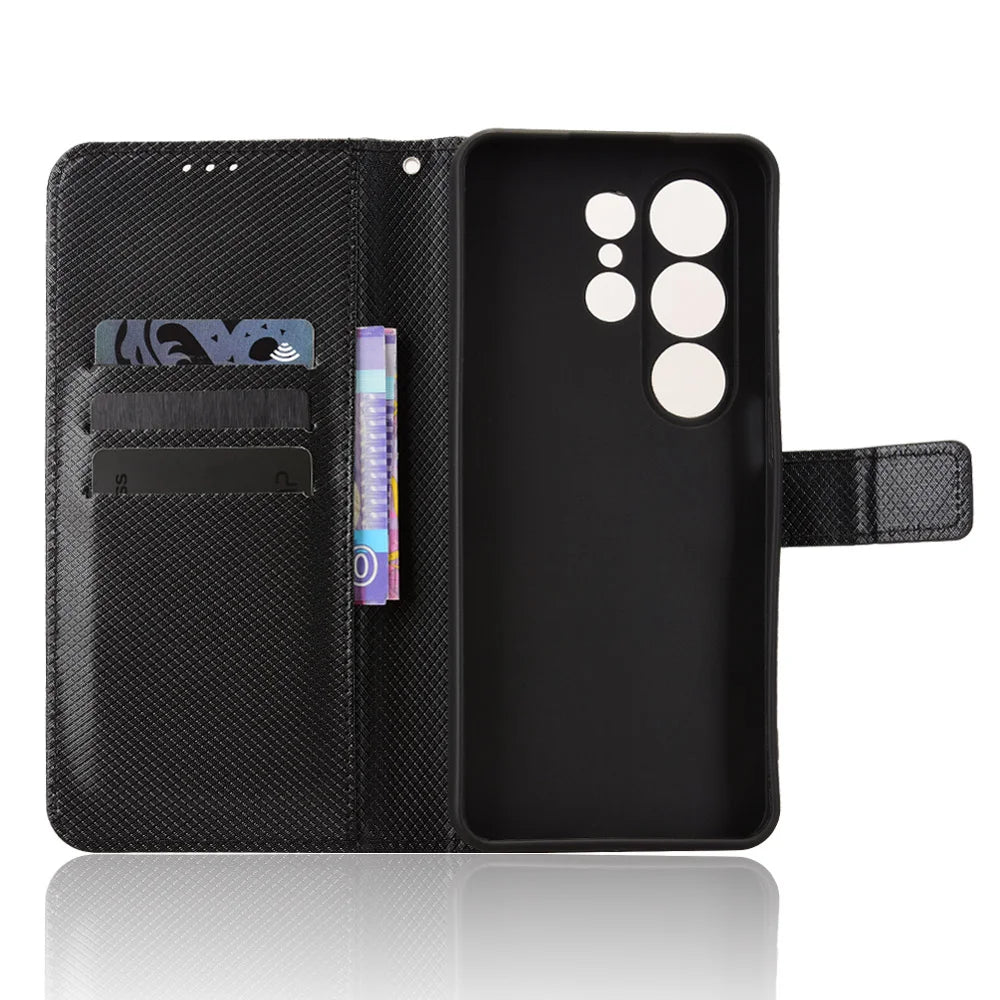 For Blackview Wave 10 Leather Wallet Case with Strap Diamond Texture Phone Cover - Black - 5