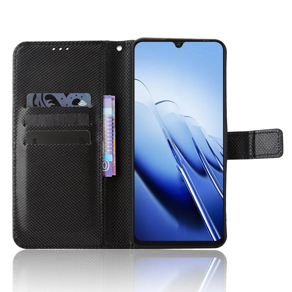 For Blackview Wave 10 Leather Wallet Case with Strap Diamond Texture Phone Cover - Black - 6
