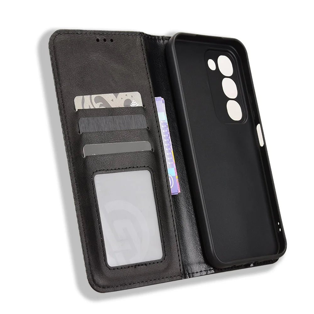 For Realme C100x 4G / C100 4G Leather Case Wallet Stand Retro Texture Phone Cover - Black - 5