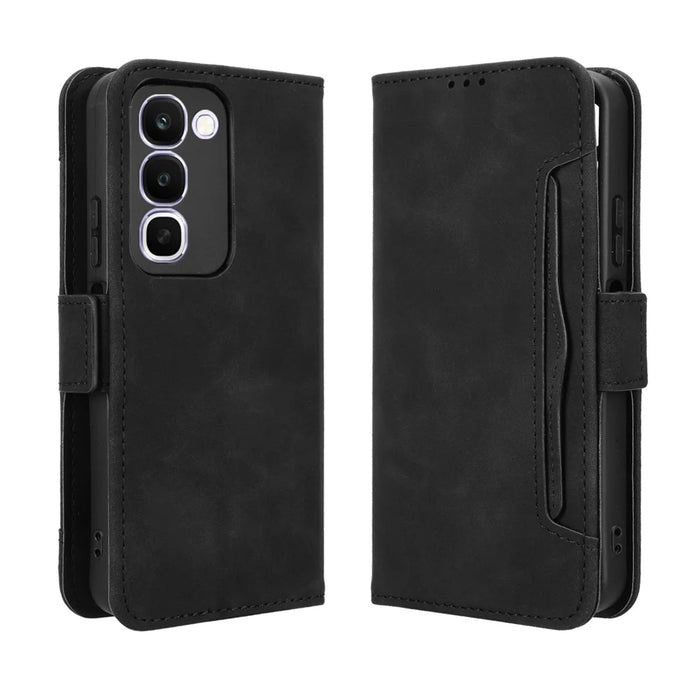 For Realme C100x 4G / C100 4G Leather Case Phone Wallet Cover with Multiple Card Slots - Black - 1