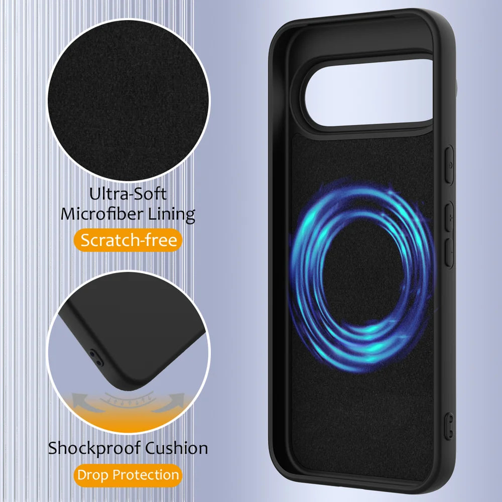 For Google Pixel 11 Pro XL Magnetic Case Anti-Drop Liquid Silicone Phone Cover with Lanyard - Black - 7