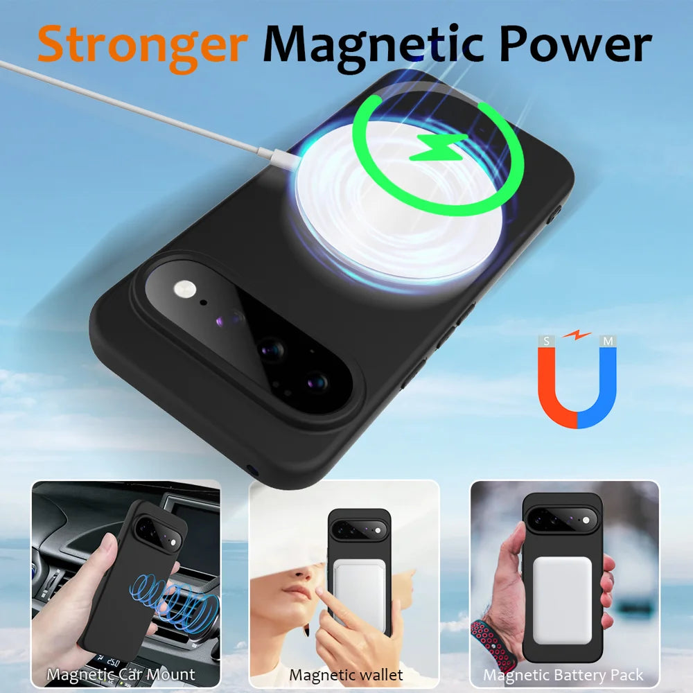For Google Pixel 11 Magnetic Case Anti-Drop Liquid Silicone Phone Cover with Lanyard - Black - 3