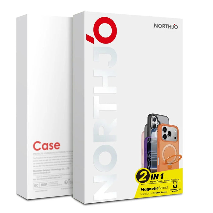 NORTHJO For iPhone Air Case with Invisible Magnetic O-Ring Stand Compatible with MagSafe Translucent Matte Shockproof Phone Cover with Tempered Glass Film - Orange - 4