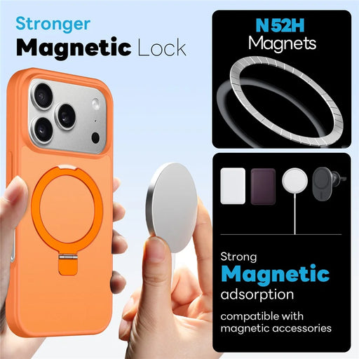 NORTHJO For iPhone 17 Pro Max Case with Invisible Magnetic O-Ring Stand Compatible with MagSafe Translucent Matte Shockproof Phone Cover with Tempered Glass Film - Orange - 2