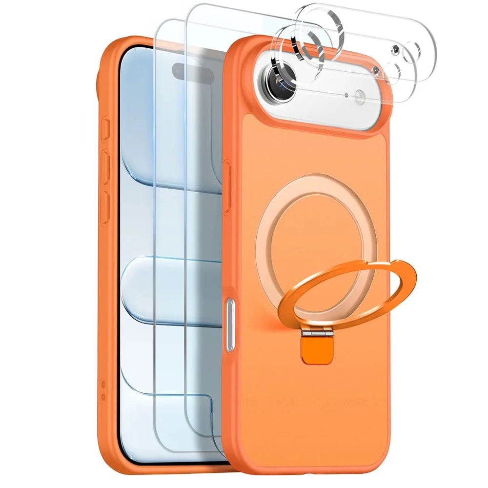 NORTHJO For iPhone Air Case with Magnetic Stand Compatible with MagSafe Translucent Matte Shockproof Phone Cover with 2Pcs Tempered Glass Protector + 2Pcs Lens Film - Orange - 1