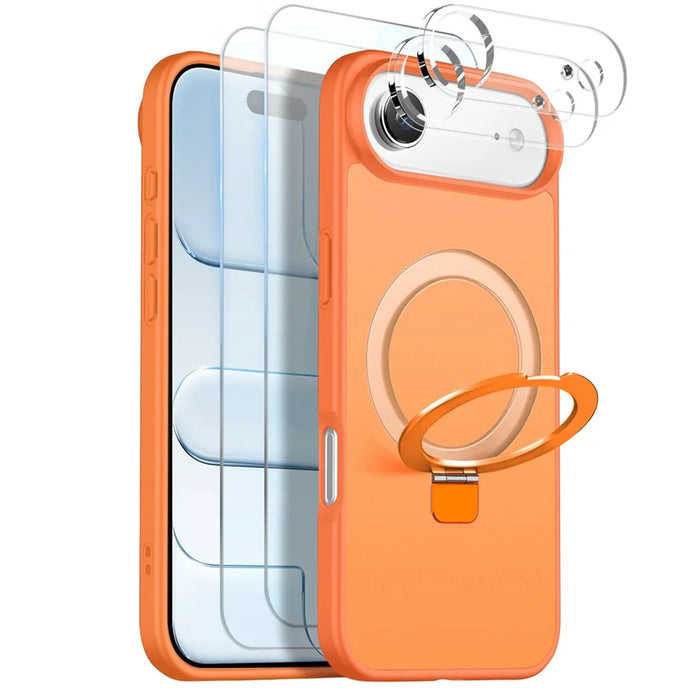 NORTHJO For iPhone Air Case with Magnetic Stand Compatible with MagSafe Translucent Matte Shockproof Phone Cover with 2Pcs Tempered Glass Protector + 2Pcs Lens Film - Orange - 1